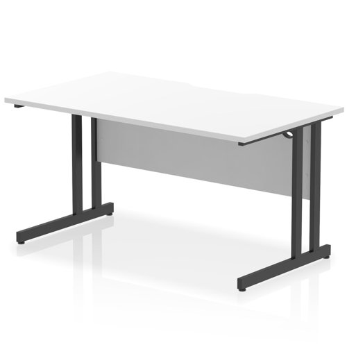 Impulse 1400 x 800mm Scalloped Edge Straight Office Desk White Top Black Cantilever Leg