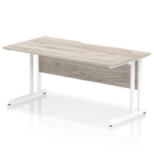 Impulse 1600 x 800mm Scalloped Edge Straight Office Desk Grey Oak Top White Cantilever Leg