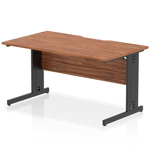 Impulse 1400 x 800mm Scalloped Edge Straight Office Desk Walnut Top Black Cable Managed Leg