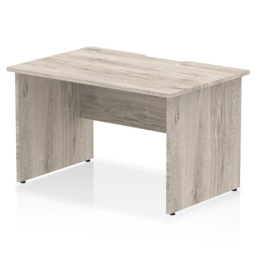 Impulse 1200 x 800mm Scalloped Edge Straight Office Desk Grey Oak Top Panel End Leg