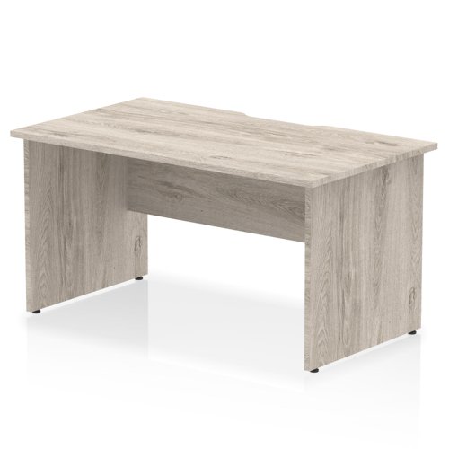 Impulse 1400 x 800mm Scalloped Edge Straight Office Desk Grey Oak Top Panel End Leg