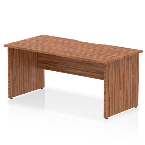 Impulse 1600 x 800mm Scalloped Edge Straight Office Desk Walnut Top Panel End Leg