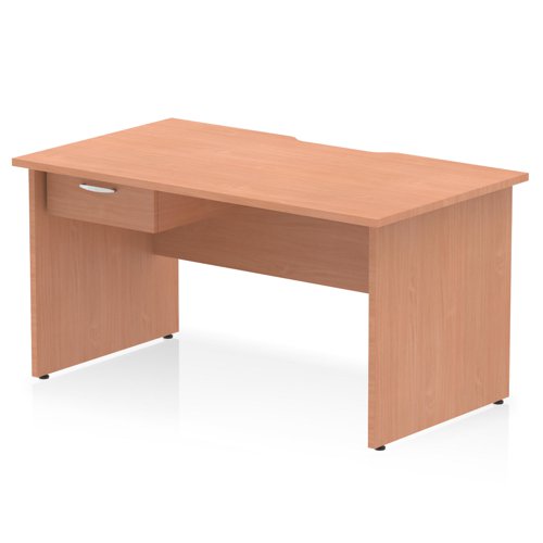 Impulse 1400 x 800mm Scalloped Edge Straight Office Desk Beech Top Panel End Leg Workstation 1 x 1 Drawer Fixed Pedestal