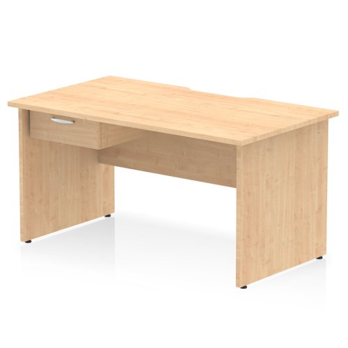 Impulse 1400 x 800mm Scalloped Edge Straight Office Desk Maple Top Panel End Leg Workstation 1 x 1 Drawer Fixed Pedestal