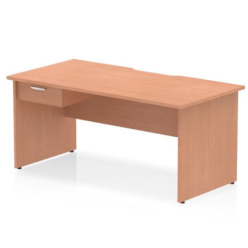 Impulse 1600 x 800mm Scalloped Edge Straight Office Desk Beech Top Panel End Leg Workstation 1 x 1 Drawer Fixed Pedestal