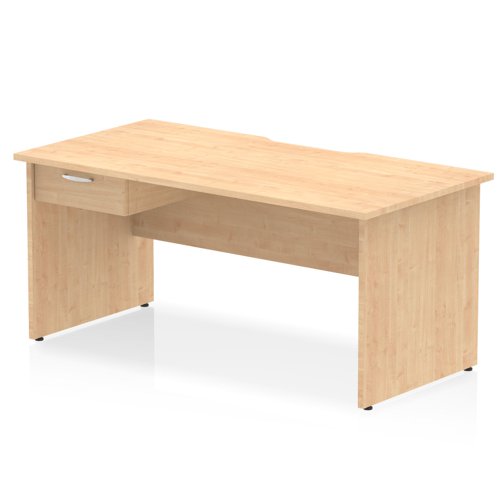 Impulse 1600 x 800mm Scalloped Edge Straight Office Desk Maple Top Panel End Leg Workstation 1 x 1 Drawer Fixed Pedestal