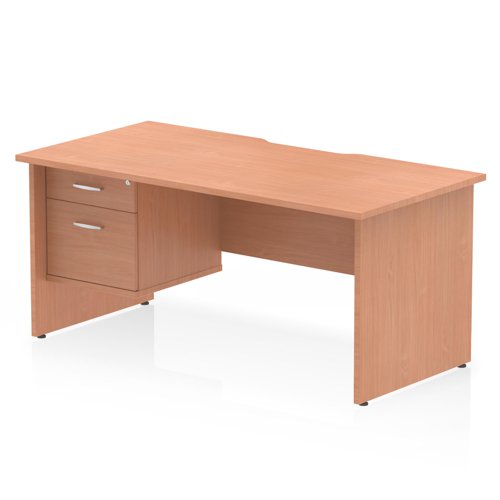 Impulse 1600 X 800mm Scalloped Edge Straight Office Desk Beech Top Panel End Leg Workstation 1 X 2 Drawer Fixed Pedestal