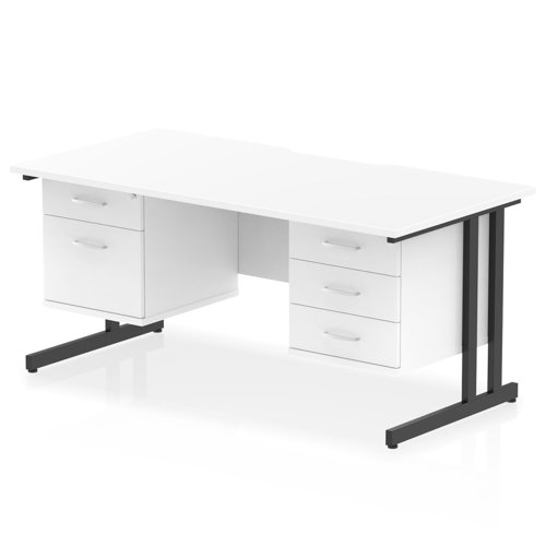 Impulse 1600 x 800mm Scalloped Edge Straight Office Desk White Top Black Cantilever Leg Workstation 1 x 2 Drawer 1 x 3 Drawer Fixed Pedestal