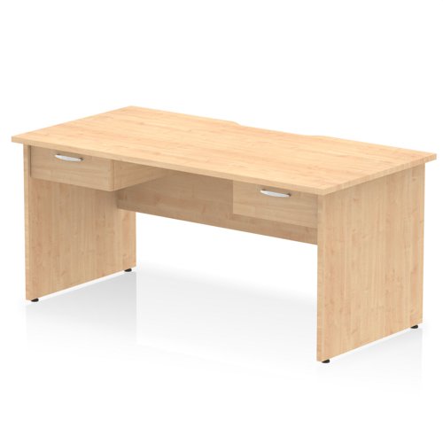 Impulse 1600 x 800mm Scalloped Edge Straight Office Desk Maple Top Panel End Leg Workstation 2 x 1 Drawer Fixed Pedestal