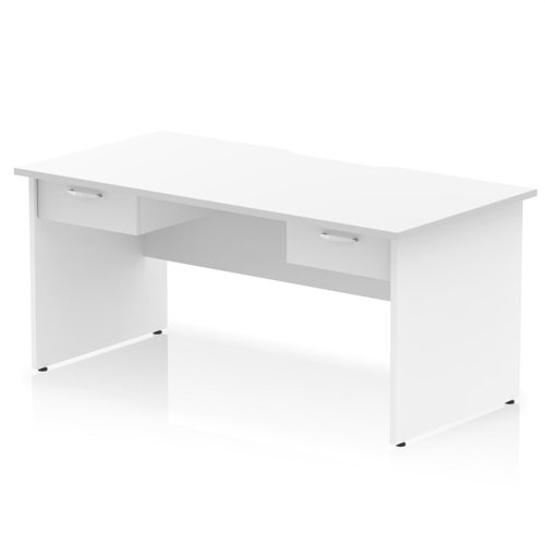 Impulse 1600 x 800mm Scalloped Edge Straight Office Desk White Top Panel End Leg Workstation 2 x 1 Drawer Fixed Pedestal