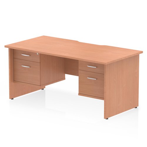 Impulse 1600 x 800mm Scalloped Edge Straight Office Desk Beech Top Panel End Leg Workstation 2 x 2 Drawer Fixed Pedestal