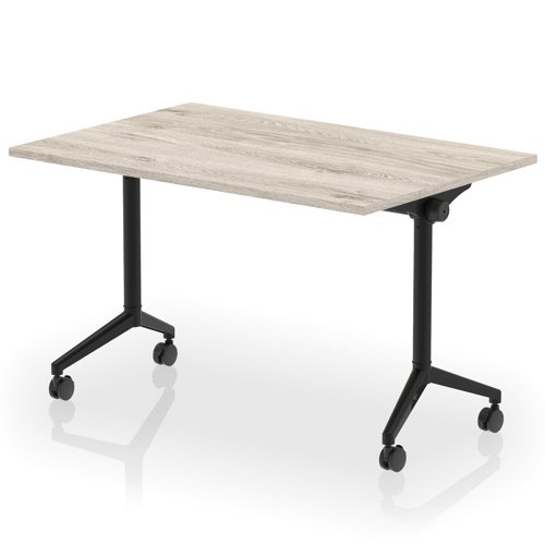 Impulse Plus Flip Top 1200mm Rectangular Table With Black Foot Grey Oak Top