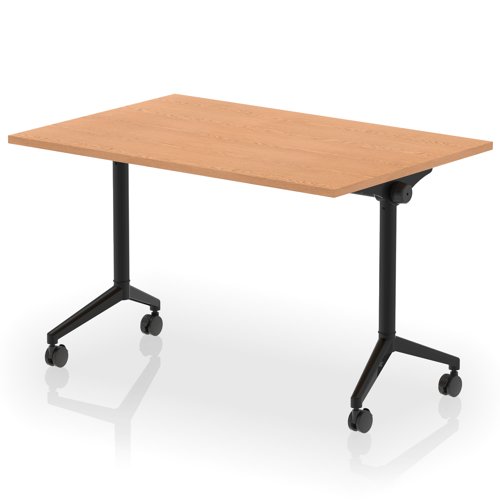 Impulse Plus Flip Top 1200mm Rectangular Table With Black Foot Oak Top