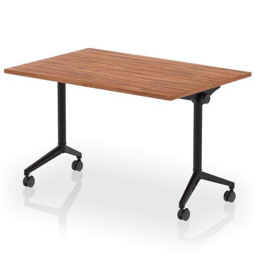 Impulse Plus Flip Top 1200mm Rectangular Table With Black Foot Walnut Top