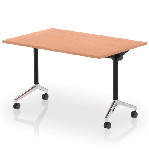 Impulse Plus Flip Top 1200mm Rectangular Table With Chrome Foot Beech Top