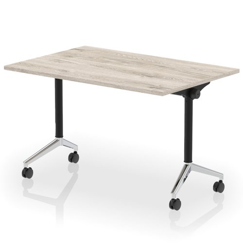 Impulse Plus Flip Top 1200mm Rectangular Table With Chrome Foot Grey Oak Top