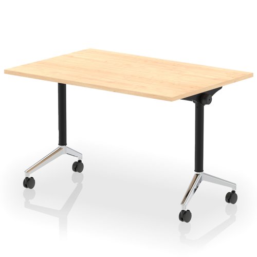 Impulse Plus Flip Top 1200mm Rectangular Table With Chrome Foot Maple Top