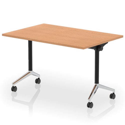 Impulse Plus Flip Top 1200mm Rectangular Table With Chrome Foot Oak Top