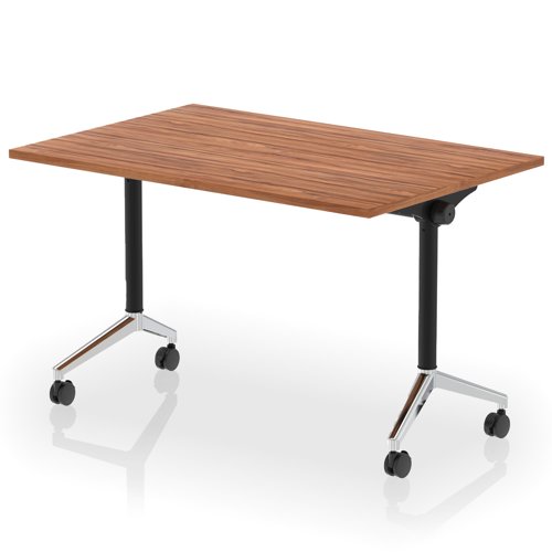 Impulse Plus Flip Top 1200mm Rectangular Table With Chrome Foot Walnut Top