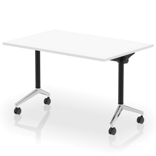 Impulse Plus Flip Top 1200mm Rectangular Table With Chrome Foot White Top