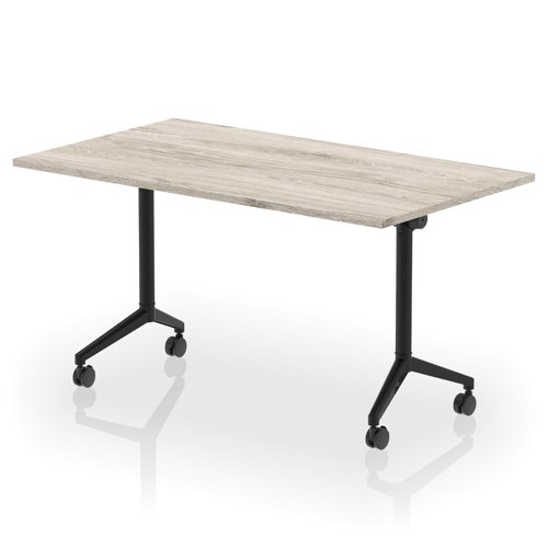 Impulse Plus Flip Top 1400mm Rectangular Table With Black Foot Grey Oak Top