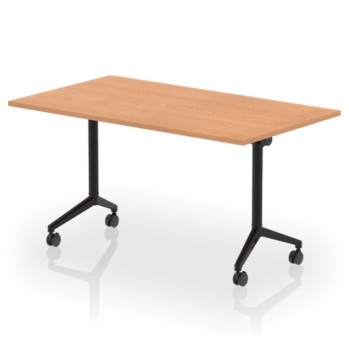 Impulse Plus Flip Top 1400mm Rectangular Table With Black Foot Oak Top