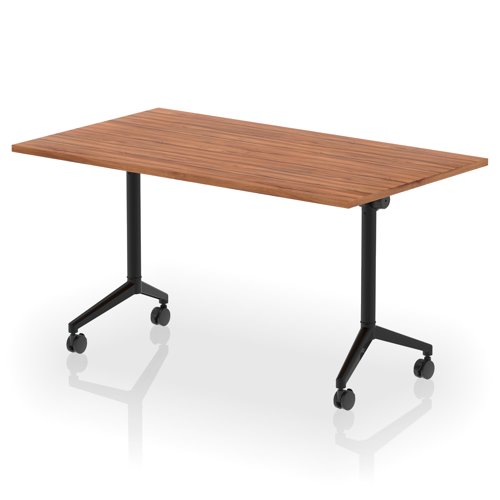 Impulse Plus Flip Top 1400mm Rectangular Table With Black Foot Walnut Top
