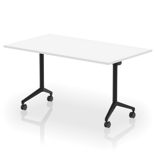 Impulse Plus Flip Top 1400mm Rectangular Table With Black Foot White Top