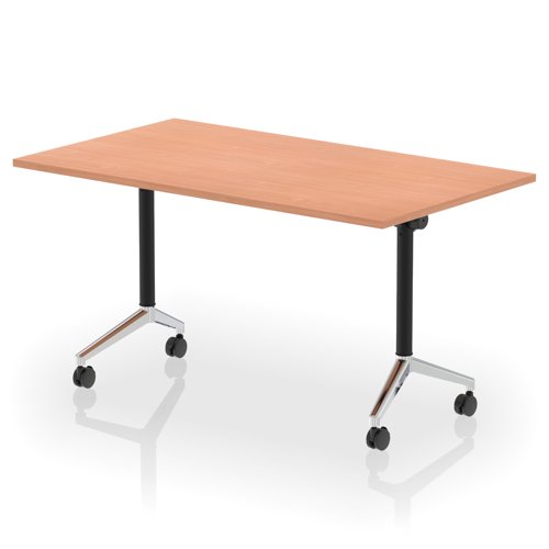 Impulse Plus Flip Top 1400mm Rectangular Table With Chrome Foot Beech Top