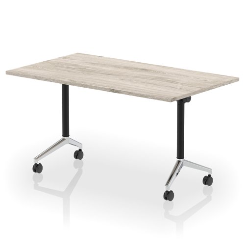 Impulse Plus Flip Top 1400mm Rectangular Table With Chrome Foot Grey Oak Top