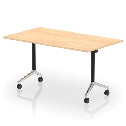 Impulse Plus Flip Top 1400mm Rectangular Table With Chrome Foot Maple Top