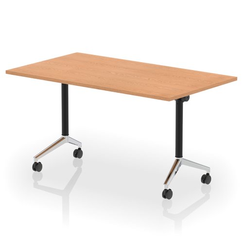 Impulse Plus Flip Top 1400mm Rectangular Table With Chrome Foot Oak Top