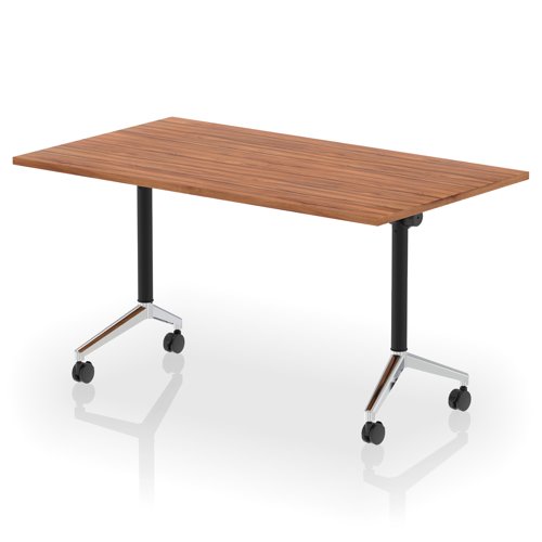 Impulse Plus Flip Top 1400mm Rectangular Table With Chrome Foot Walnut Top