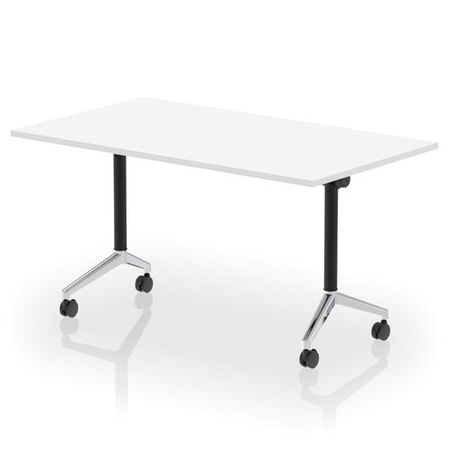Impulse Plus Flip Top 1400mm Rectangular Table With Chrome Foot White Top