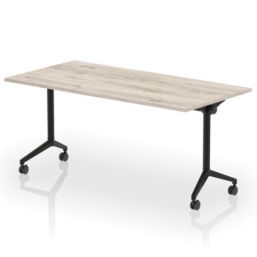 Impulse Plus Flip Top 1600mm Rectangular Table With Black Foot Grey Oak Top