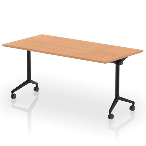 Impulse Plus Flip Top 1600mm Rectangular Table With Black Foot Oak Top