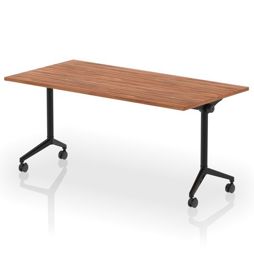 Impulse Plus Flip Top 1600mm Rectangular Table With Black Foot Walnut Top