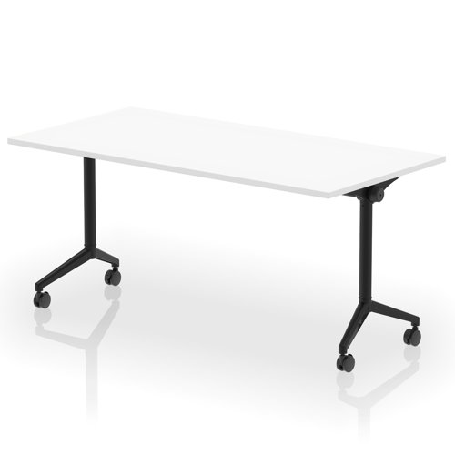 Impulse Plus Flip Top 1600mm Rectangular Table With Black Foot White Top