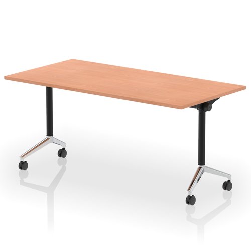 Impulse Plus Flip Top 1600mm Rectangular Table With Chrome Foot Beech Top