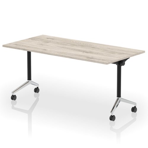 Impulse Plus Flip Top 1600mm Rectangular Table With Chrome Foot Grey Oak Top