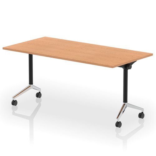 Impulse Plus Flip Top 1600mm Rectangular Table With Chrome Foot Oak Top