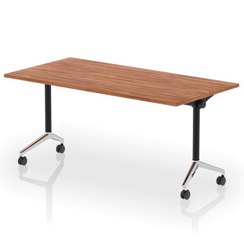 Impulse Plus Flip Top 1600mm Rectangular Table With Chrome Foot Walnut Top