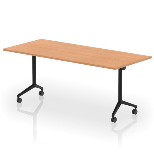 Impulse Plus Flip Top 1800mm Rectangular Table With Black Foot Oak Top