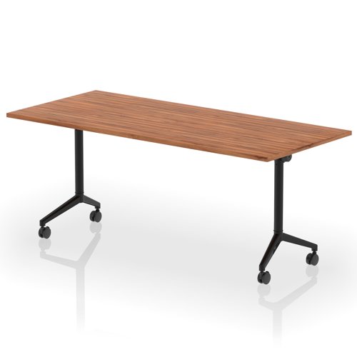 Impulse Plus Flip Top 1800mm Rectangular Table With Black Foot Walnut Top