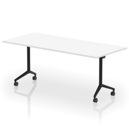Impulse Plus Flip Top 1800mm Rectangular Table With Black Foot White Top