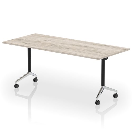 Impulse Plus Flip Top 1800mm Rectangular Table With Chrome Foot Grey Oak Top