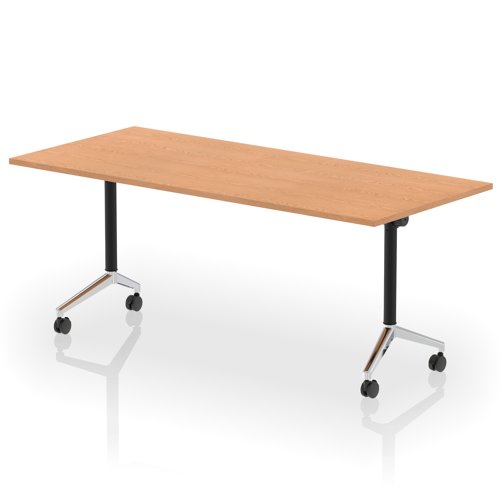 Impulse Plus Flip Top 1800mm Rectangular Table With Chrome Foot Oak Top