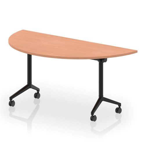 Impulse Plus Flip Top 1600mm Semi-Circle Table With Black Foot Beech Top