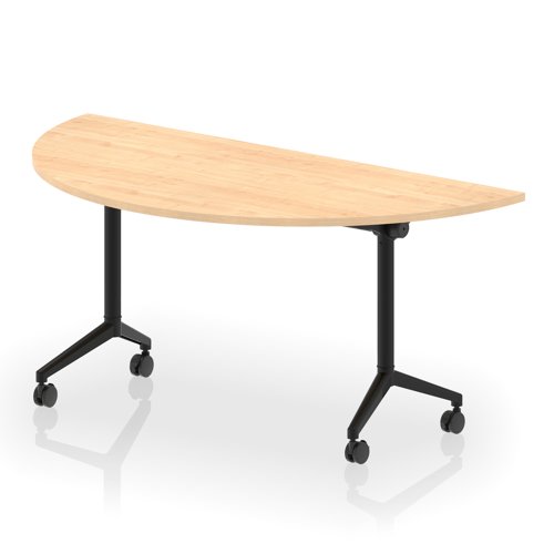 Impulse Plus Flip Top 1600mm Semi-Circle Table With Black Foot Maple Top
