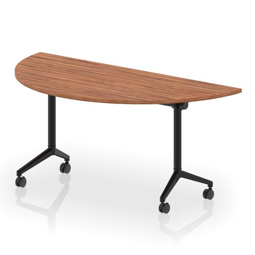 Impulse Plus Flip Top 1600mm Semi-Circle Table With Black Foot Walnut Top